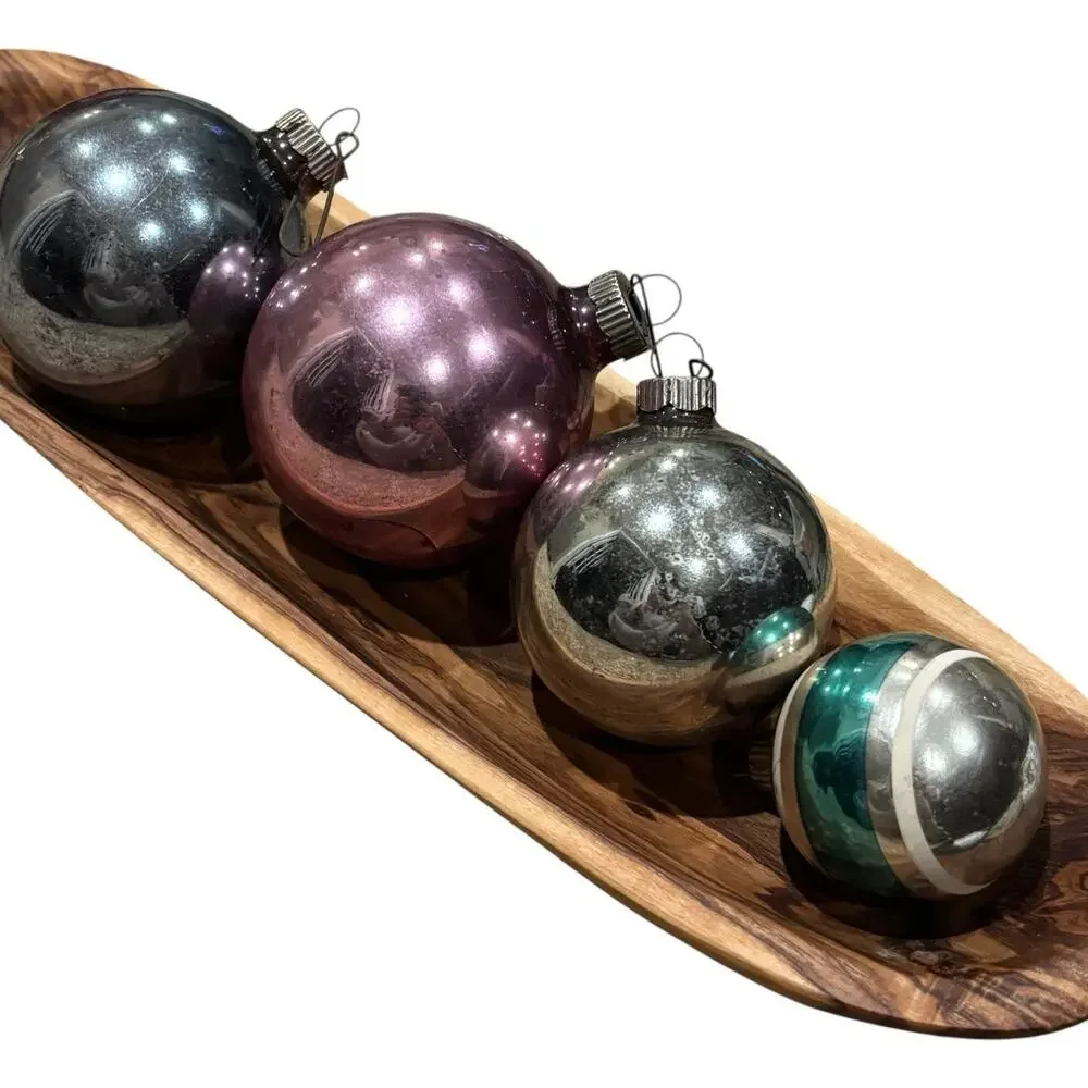 Vintage Shiny Brite Mercury Glass Ornaments Mixed Sizes Purple Silver Stripe MCM